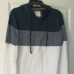 NWT Men's Med 'Denim & Flower' Lightweight Navy & White Hoodie